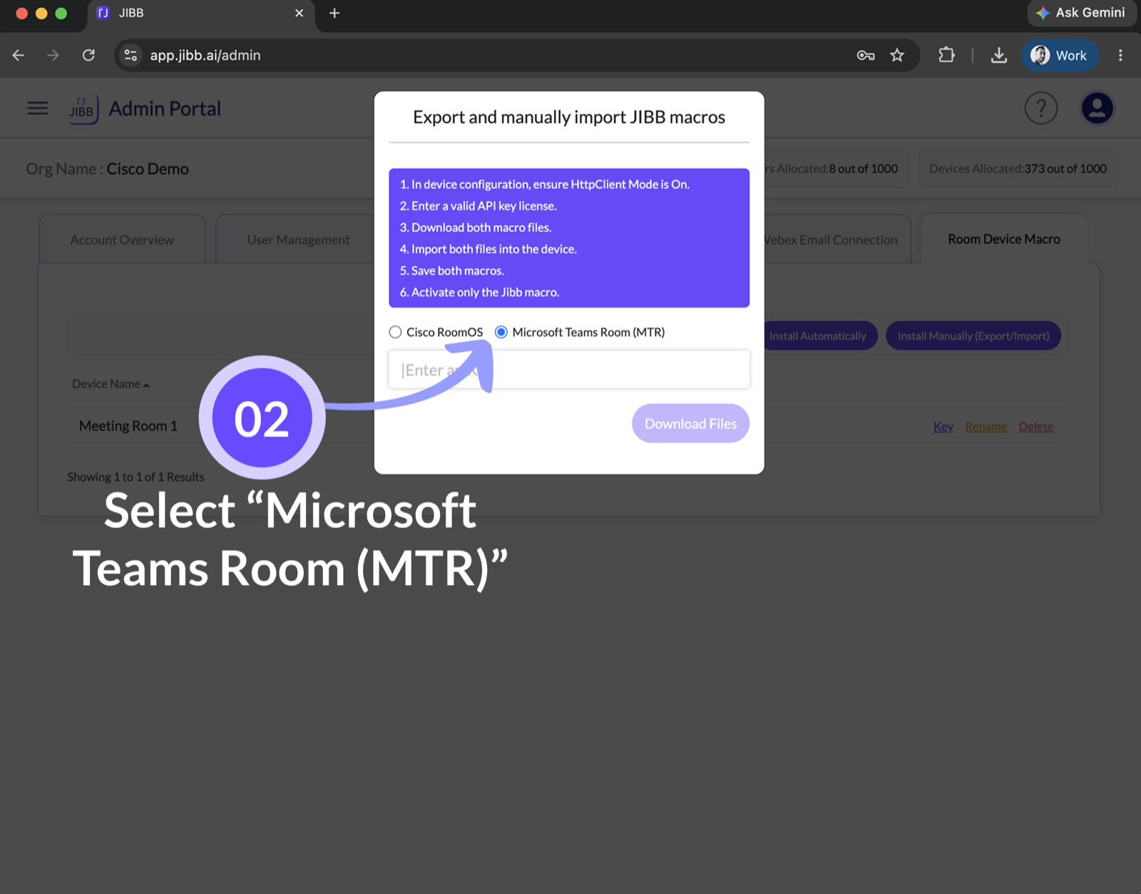 Install options dialog with an arrow highlighting the MTR mode selection.